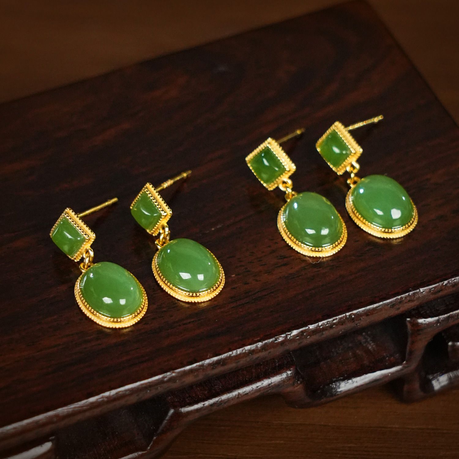 Russian Green Nephrite Jade Earrings — Russian jade