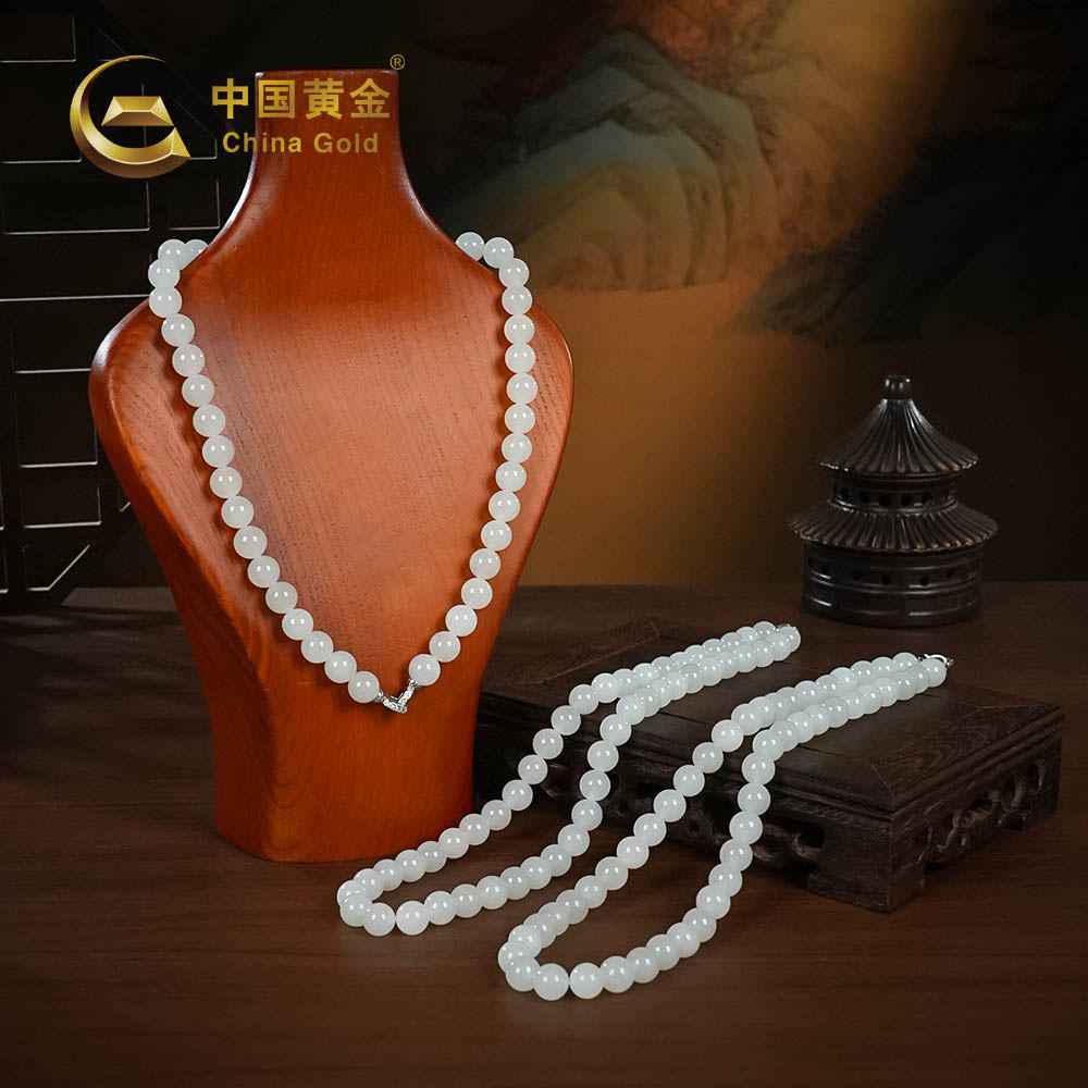 Qinghai White Nephrite Jade Beaded Bracelet — Qinghai jade