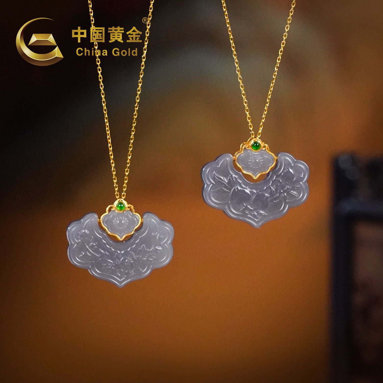18K Gold Qinghai Smoky Purple Jade Pendant — Qinghai jade