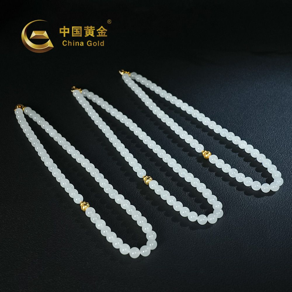 Qinghai White Nephrite Jade Beaded Bracelet — Qinghai jade