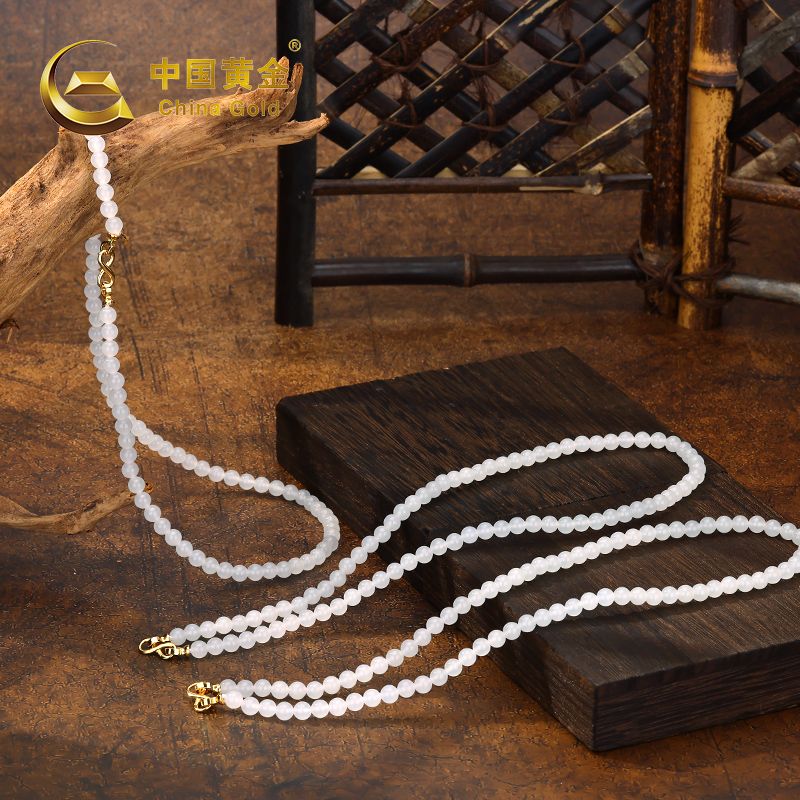 Qinghai White Nephrite Jade Beaded Bracelet — Qinghai jade