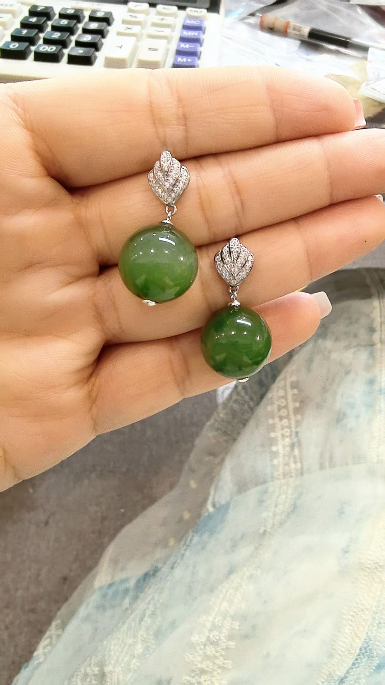 Russian Green Nephrite Jade Earrings — Russian jade