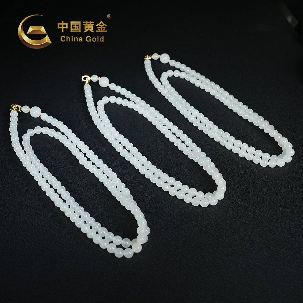 Qinghai White Nephrite Jade Beaded Bracelet — Qinghai jade
